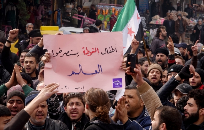 İdlib, Doğu Guta'daki saldırıları protesto etti