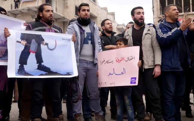 İdlib, Doğu Guta'daki saldırıları protesto etti
