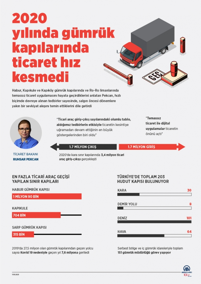 Sınır kapılarından geçen yıl 3,4 milyon ticari araç giriş çıkış yaptı