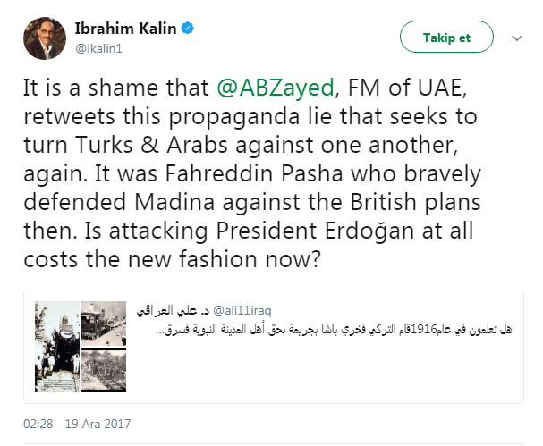 Cumhurbaşkanlığı Sözcüsü İbrahim Kalın'dan BAE Dışişleri Bakanı'na: Utanç verici