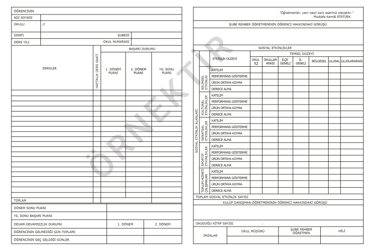 Öğrenci karnelerinde tasarım ve içerik değişikliğine gidildi