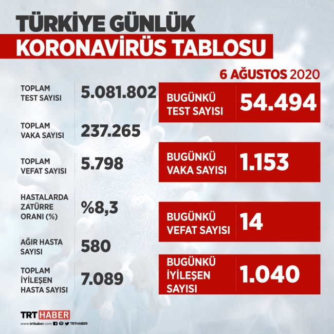 Türkiye'de iyileşenlerin sayısı 220 bin 546'ya yükseldi