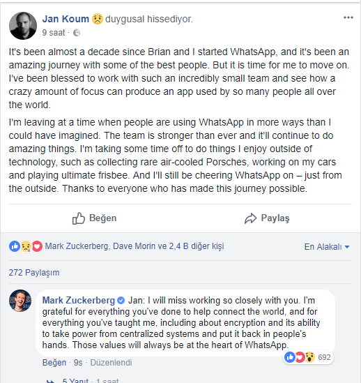 WhatsApp'ın kurucusu ve CEO'su Jan Koum istifa etti