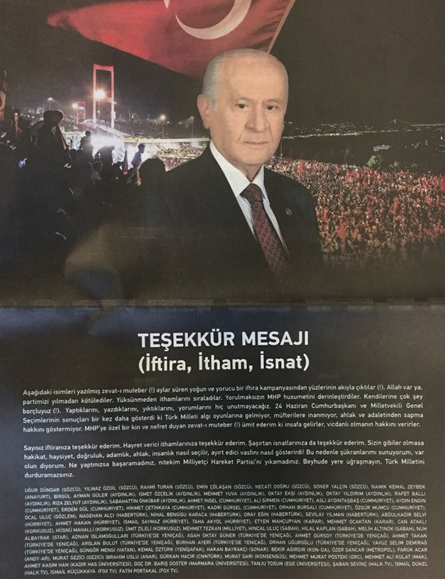 MHP'den gazetecilere "teşekkür" ilanıyla tepki