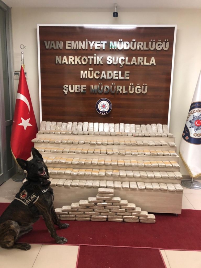 Narkotik köpeği Alfa minibüste 103 kilogram eroin yakalattı