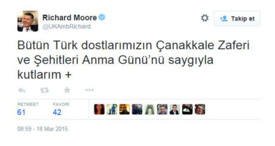 İngiltere Türkiye Büyükelçisi'nden 'Çanakkale Geçilmez' tweeti