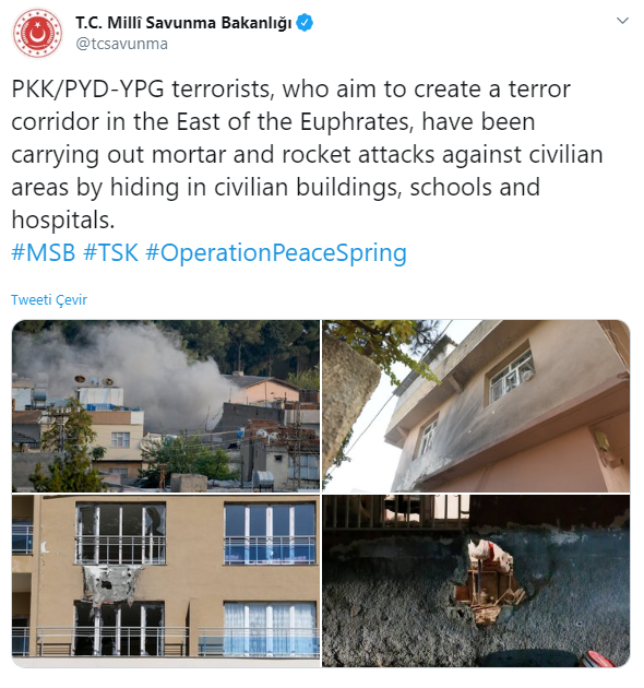 MSB: YPG/PKK'lı teröristler sivillere saldırıyor