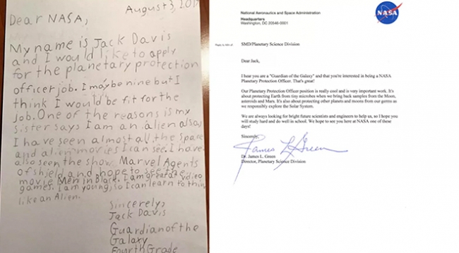 NASA'ya 9 yaşındaki çocuk iş başvurusunda bulundu