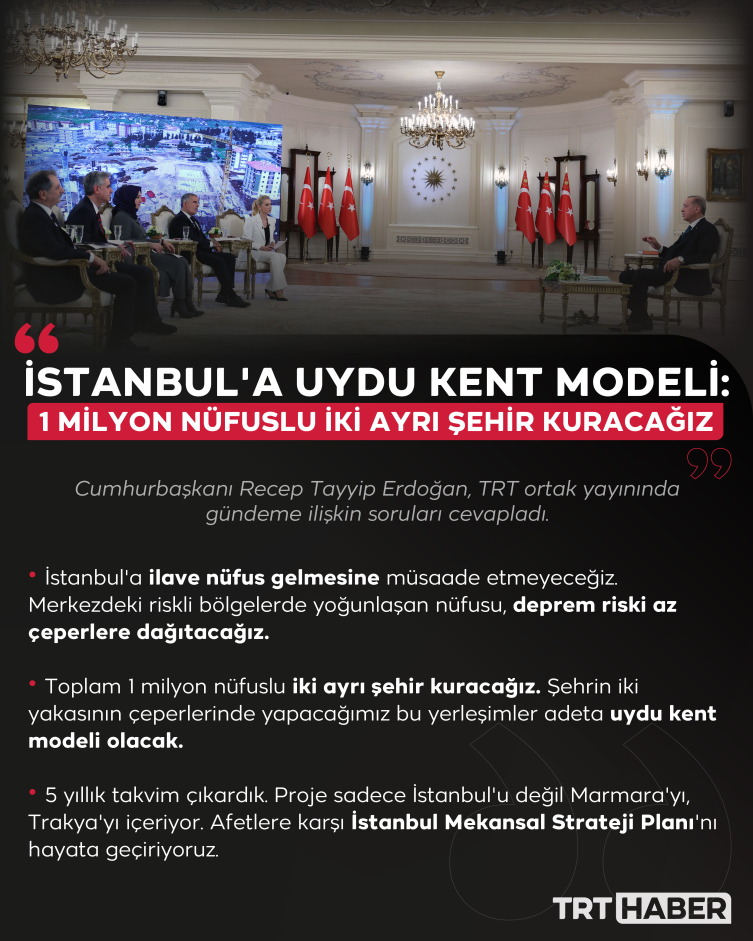 Cumhurbaşkanı Erdoğan: İstanbul'da 1 milyon nüfuslu 2 ayrı şehir kurulacak