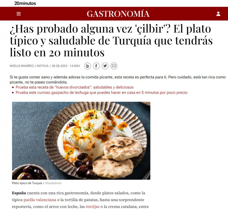 İspanyol gazetesi Türk mutfağının "geleneksel ve sağlıklı yemeği" çılbırı tanıttı