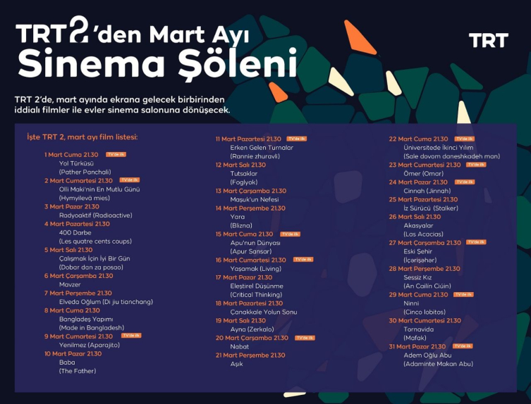 TRT 2'den Mart ayında her akşam farklı film