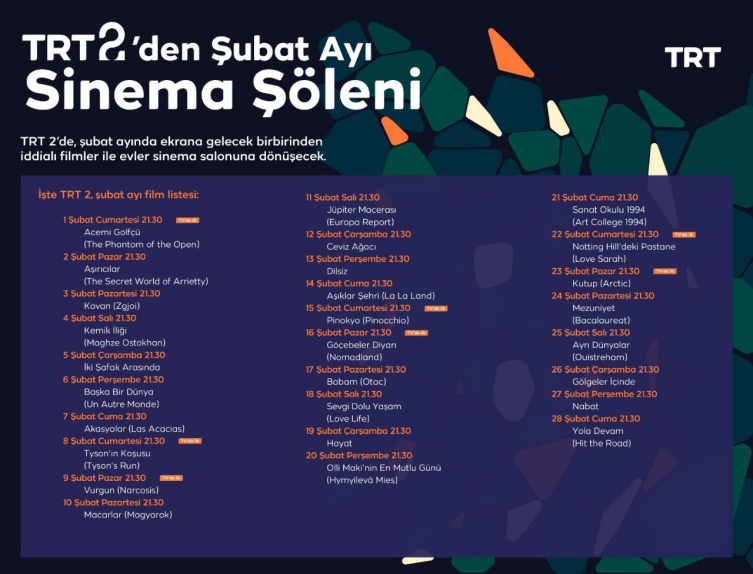 TRT 2'den şubat ayında her akşam farklı film