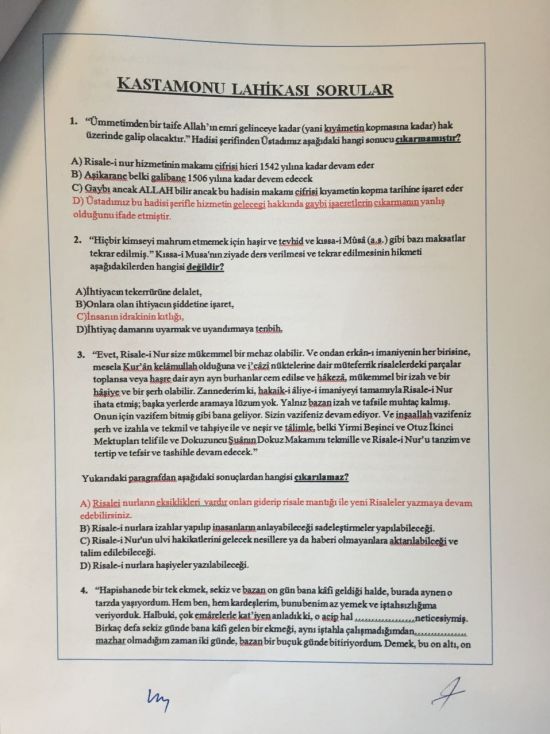FETÖ'de yükselmek isteyenler için test soruları hazırlanmış