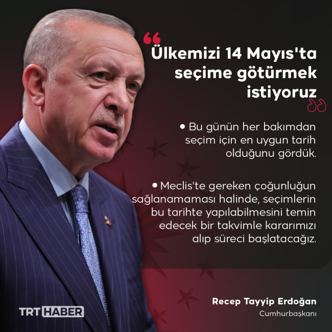 Cumhurbaşkanı Erdoğan: Seçim için 14 Mayıs en uygun tarih