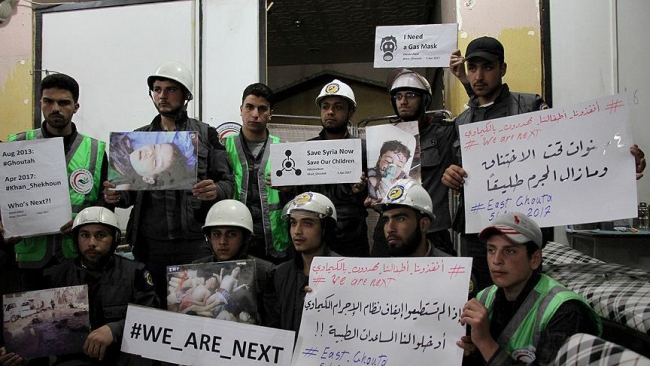 Kimyasal saldırılara bir protesto da Halep'ten geldi