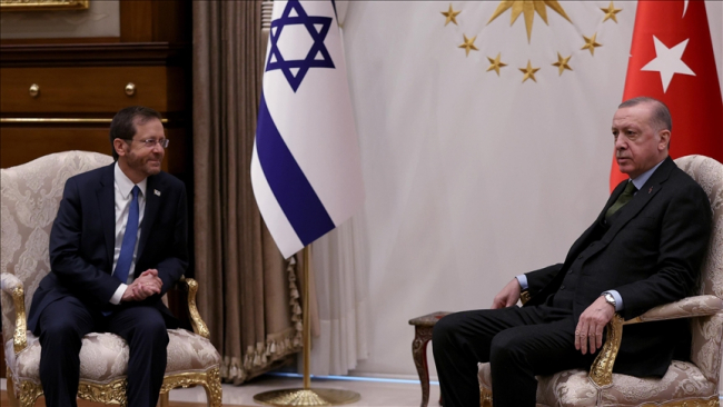 Cumhurbaşkanı Erdoğan ile İsrail Cumhurbaşkanı Herzog. Fotoğraf: AA