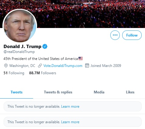 Twitter, Trump'ın paylaşımlarını sildi