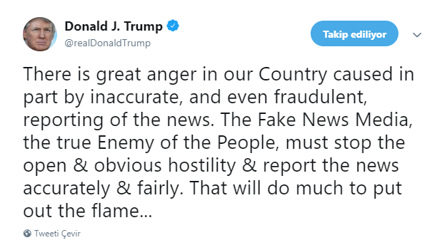 Trump ABD'deki şiddetin faturasını medyaya kesti