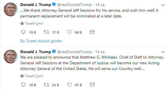 Trump, ABD Adalet Bakanı Jeff Sessions'ın istifasını kabul etti