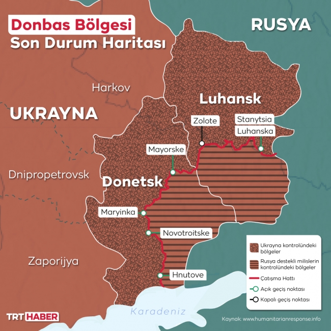 Donbas bölgesindeki son askeri durum. Grafik - Harita: TRT Haber / Hafize Yurt