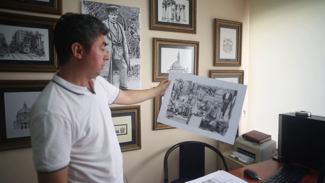 Gravürle tarihi yapılara saygı duruşu