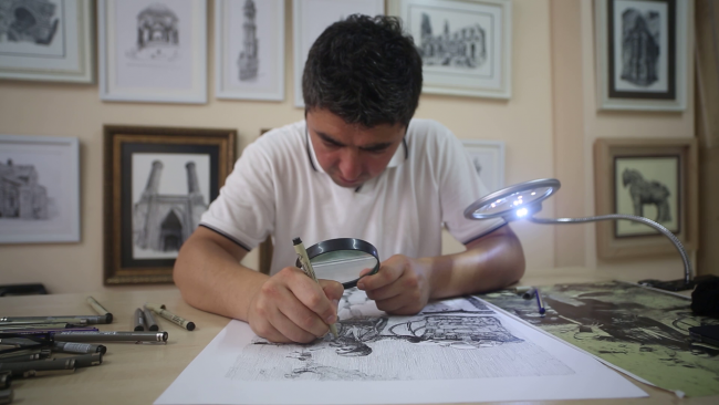 Gravürle tarihi yapılara saygı duruşu