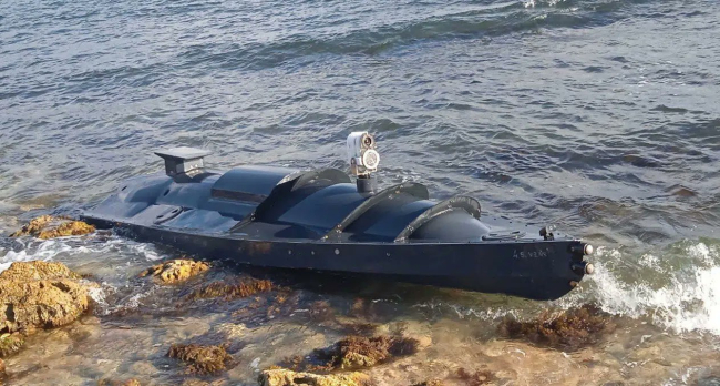 Ukrayna'nın saldırılarda kullandığı insansız deniz araçlarından biri...