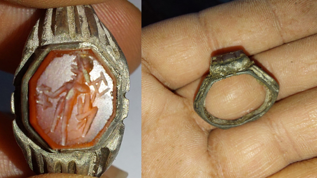 Lahit mezarda 'Hermes' figürlü yüzük bulundu